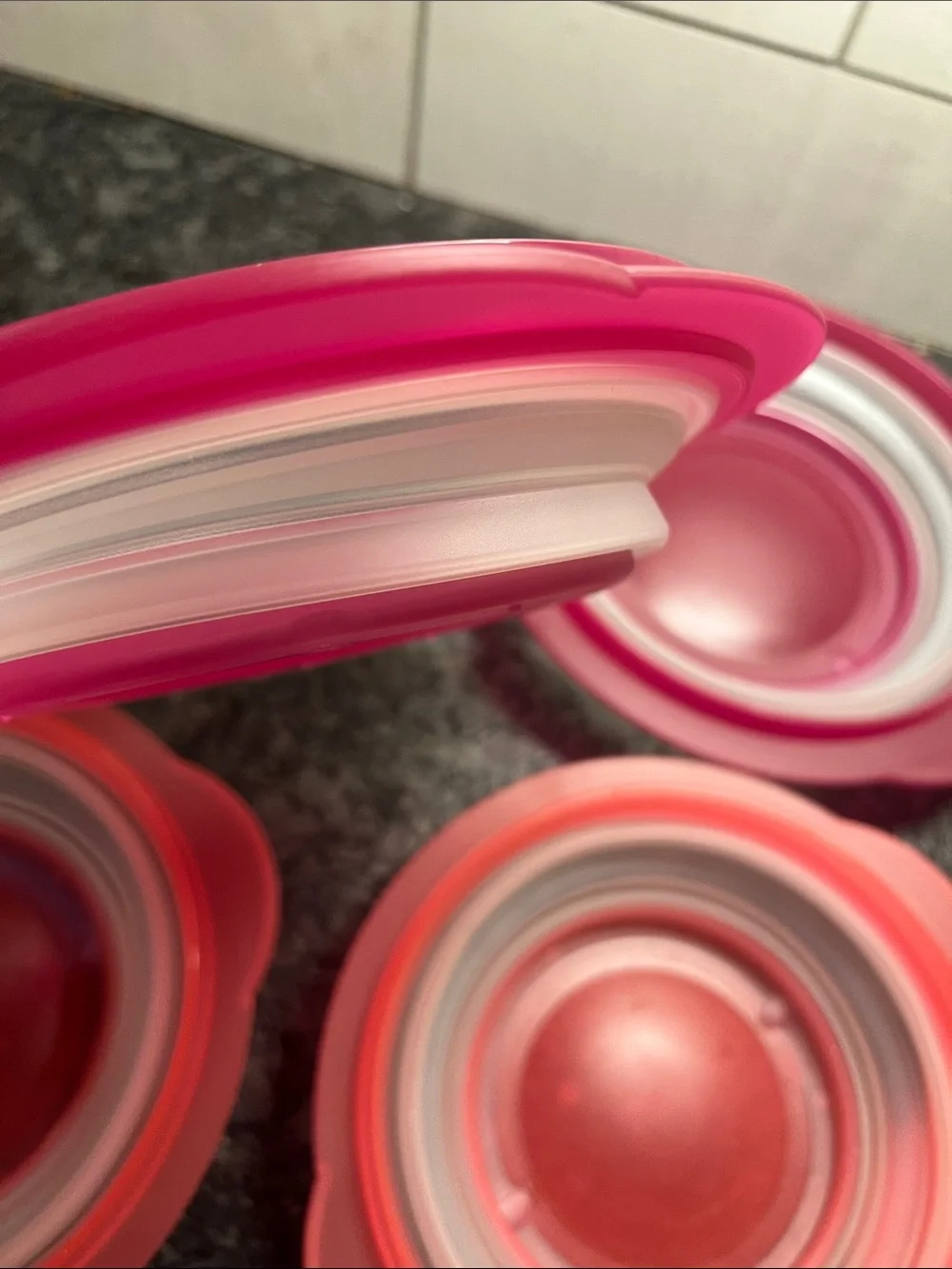 Tupperware Collapsable Red and Pink Round Storage Containers - Set of 4